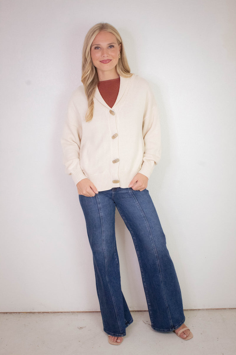 Lila Camp Jacquard Toggle Cardigan, Oatmeal