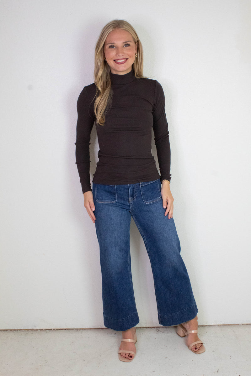 Kaia Crop Wide Leg Patch Pocket Jeans, Dark