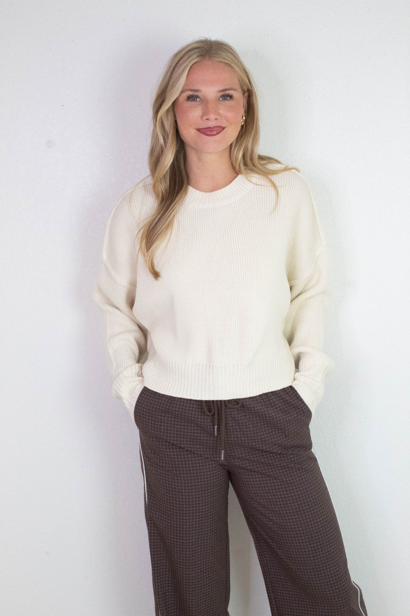 Camila Round Neck Cropped Sweater, Cream