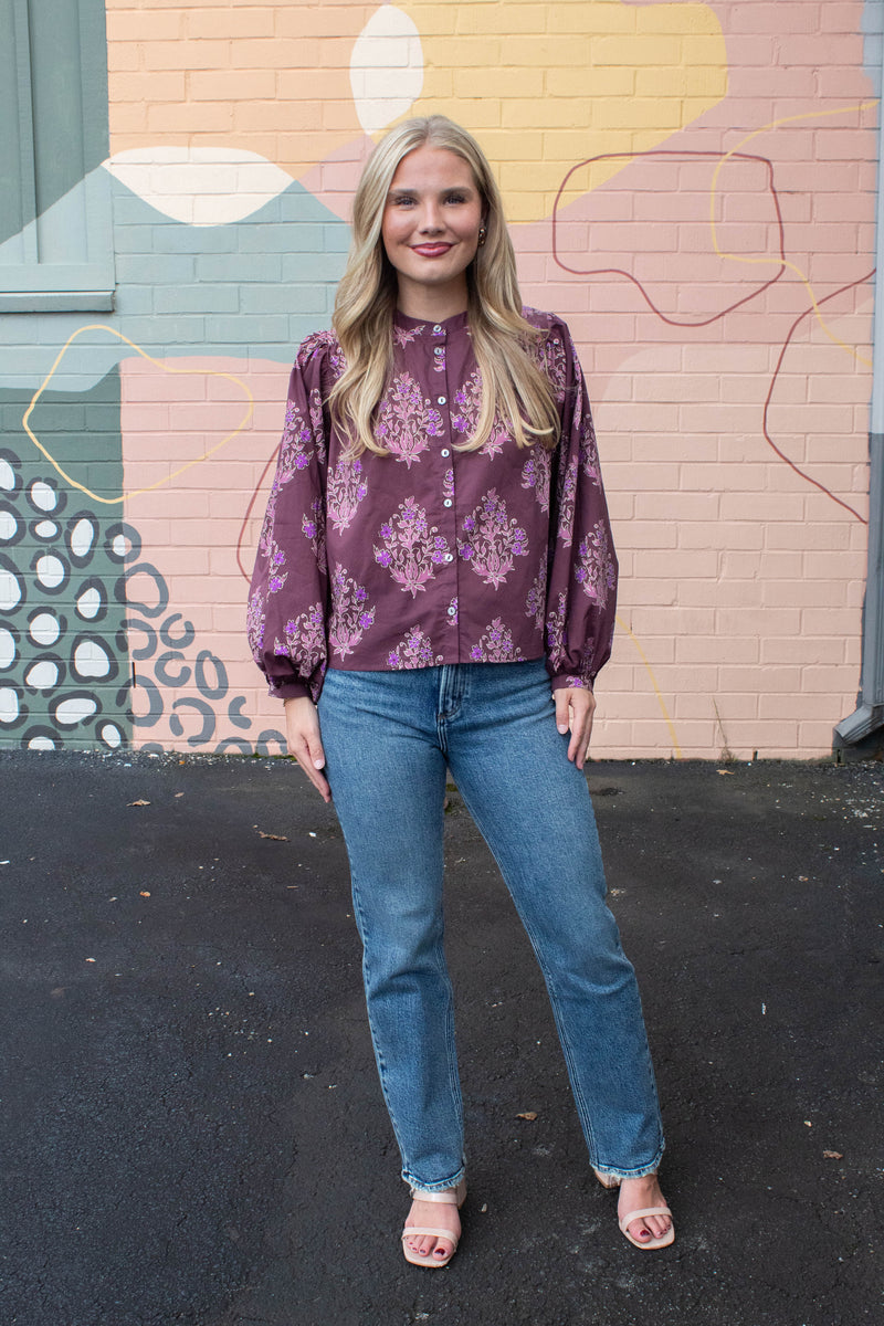 Wren Block Floral Blouse, Burgundy