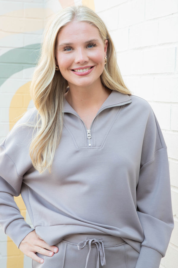 Seanni Soft Knit Half Zip Pullover, Fog | RD Style