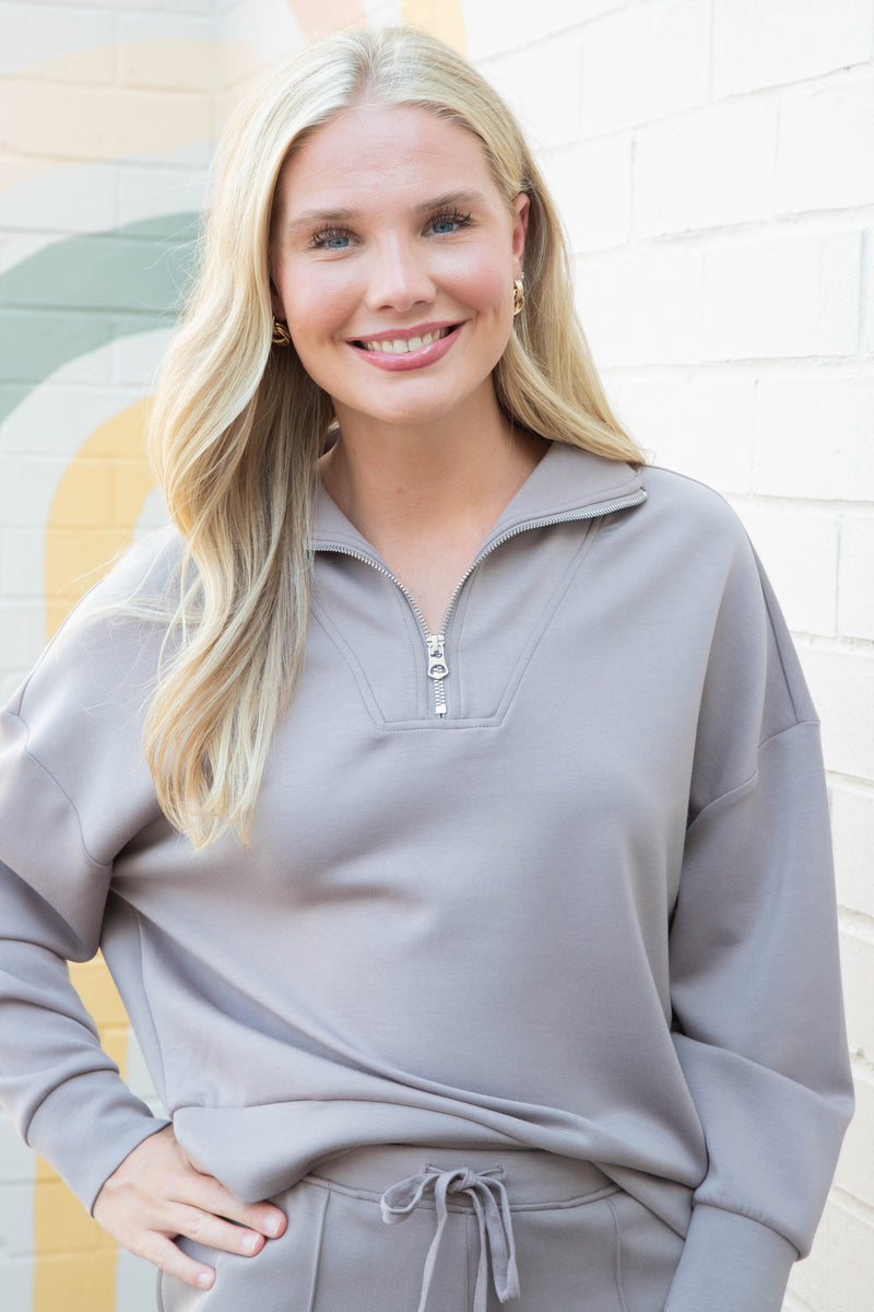 Seanni Soft Knit Half Zip Pullover, Fog | RD Style