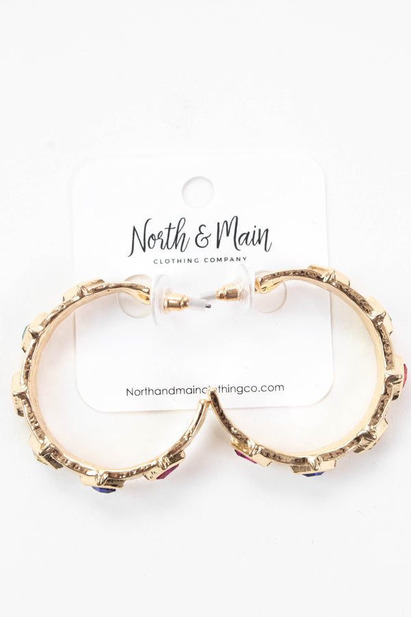 Kendra Textured Multi Color Hoop Earring, Gold Multi