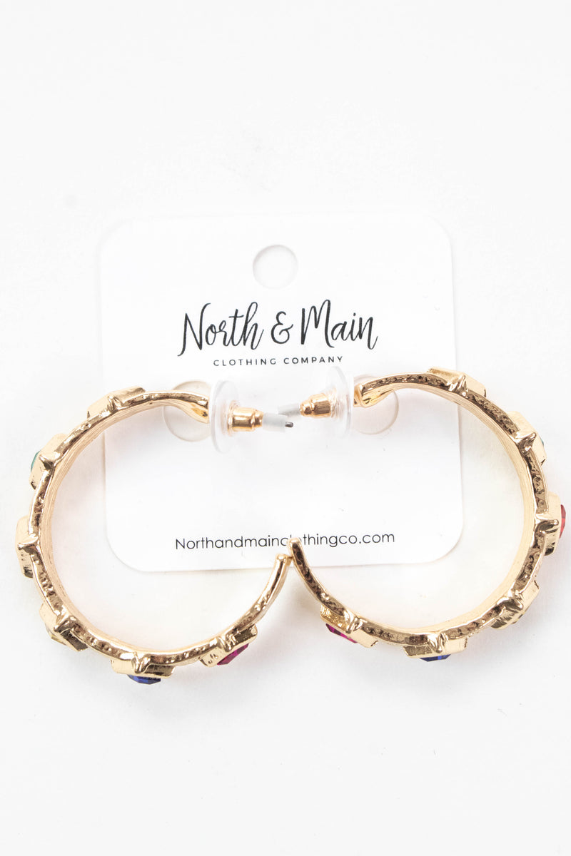 Kendra Textured Multi Color Hoop Earring, Gold Multi