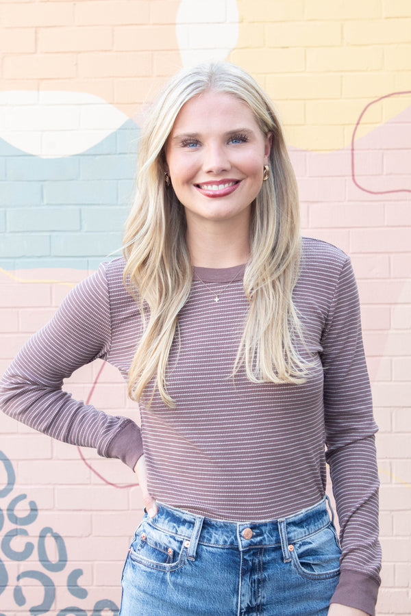 Madelyn Stitched Thermal Top, Brown