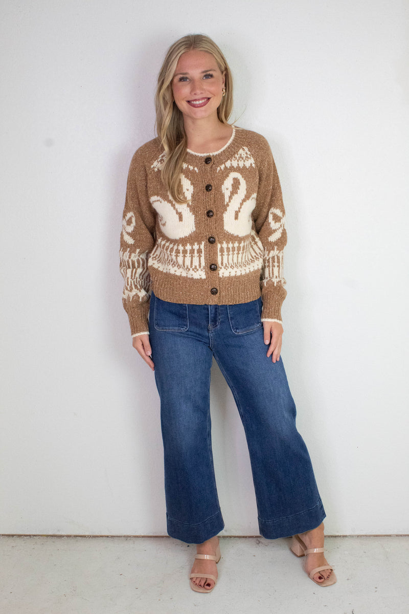 Tali Swan Jacquard Cardigan, Caramel