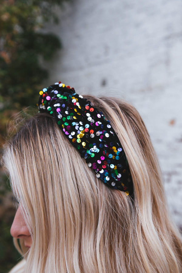 Ellison Sequin Headband, Black Multi