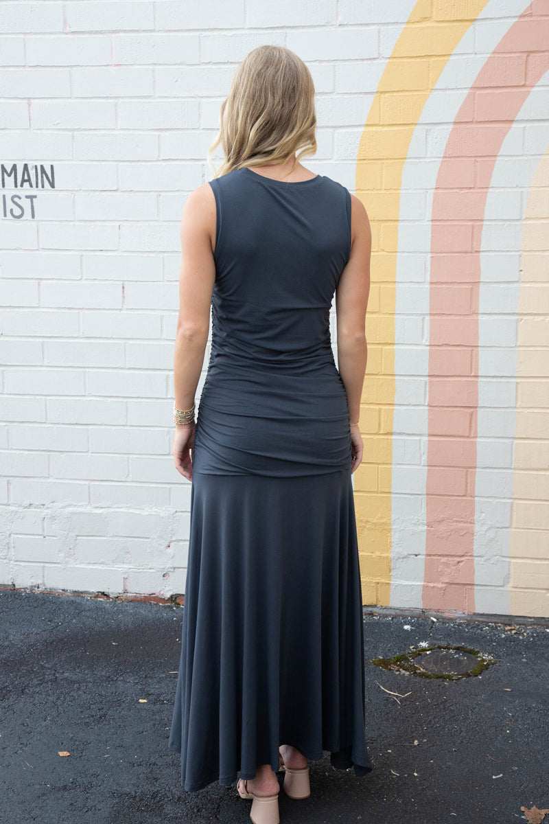 Jace Ruched Side Maxi Dress, Faded Black | Steve Madden