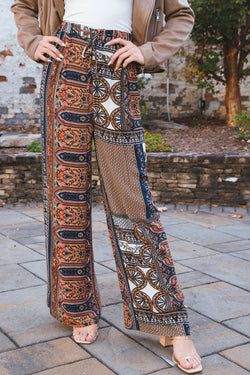 Georgina Printed Wide Leg Pant, Taupe Multi