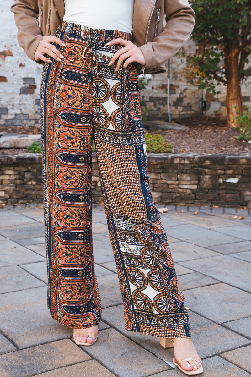 Georgina Printed Wide Leg Pant, Taupe Multi