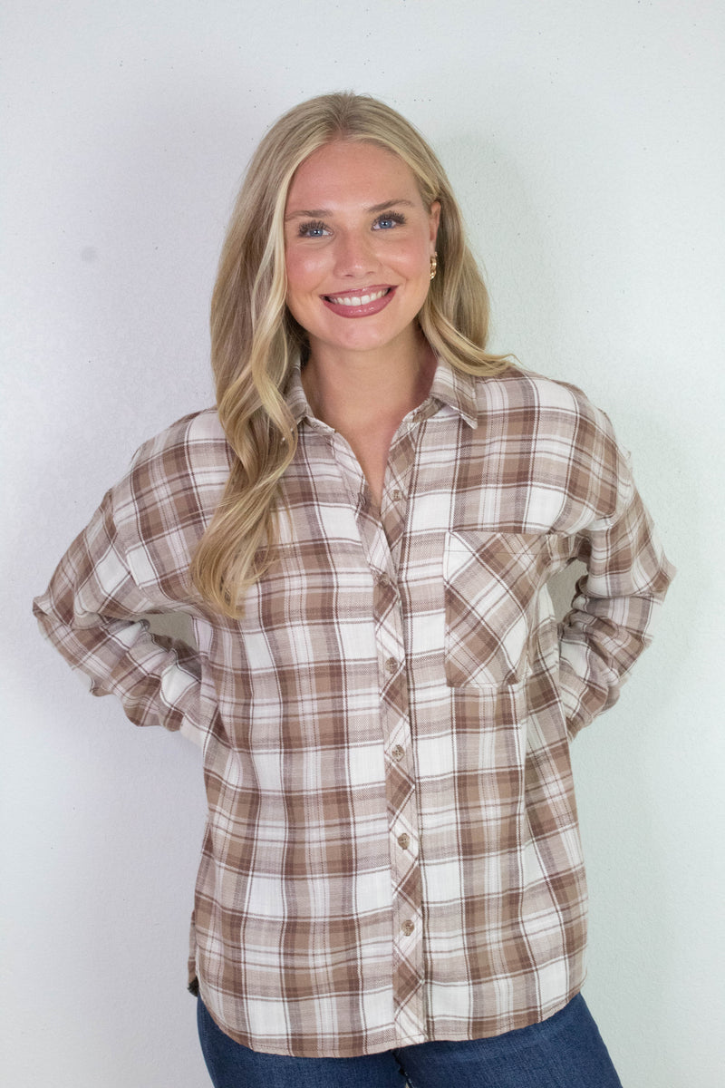 Monroe Brown Plaid Flannel Shirt, Mocha