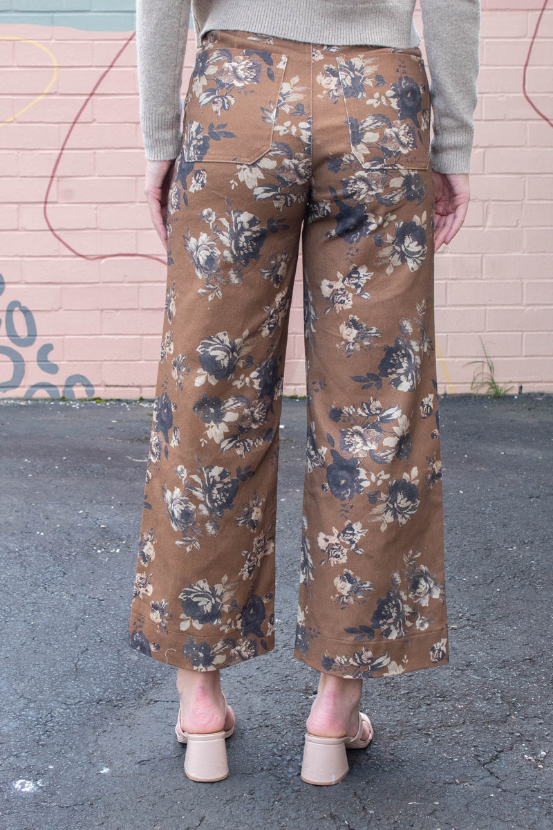 Aubrey Floral Mid Rise Ankle Pants, Caramel
