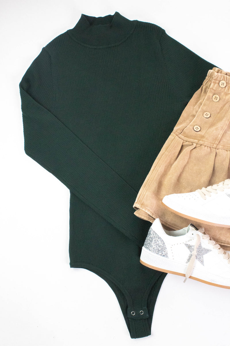 Bella High Neck Ribbed Bodysuit, Hunter Green