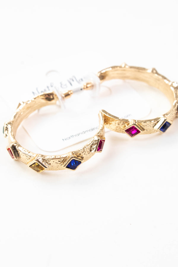 Kendra Textured Multi Color Hoop Earring, Gold Multi