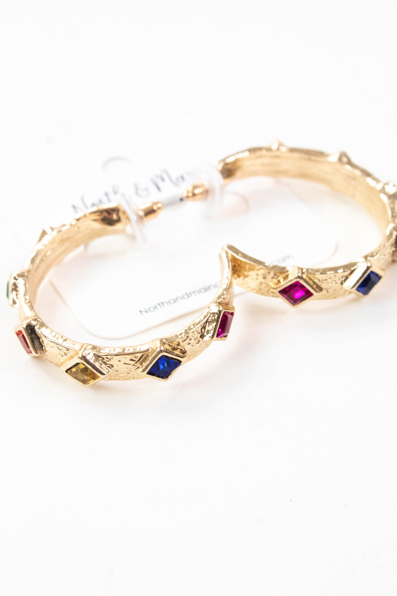 Kendra Textured Multi Color Hoop Earring, Gold Multi