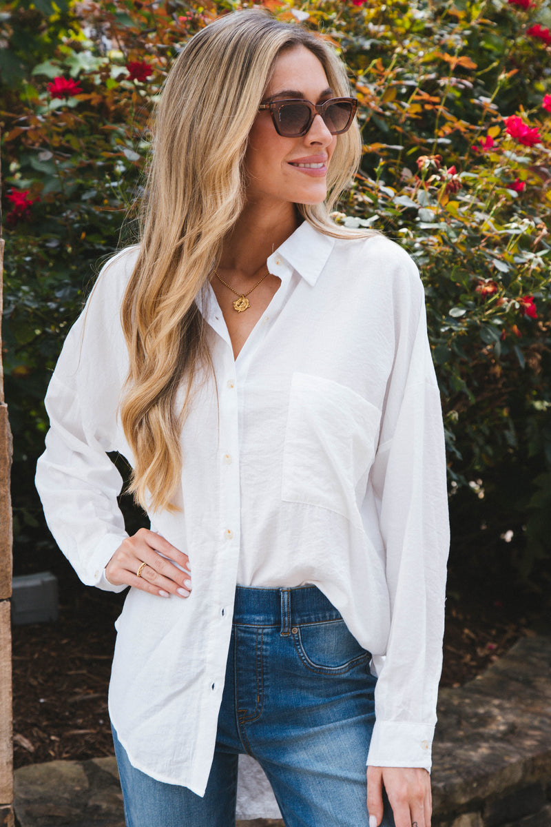 Stay Chic Button Down Shirt, White