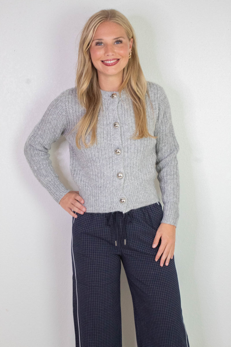 Letrice Silver Button Cardigan, Silver Grey Melange | RD Style