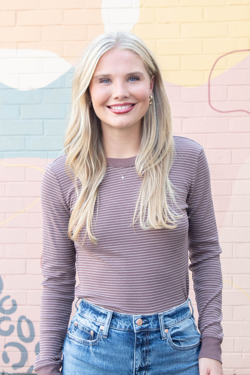 Madelyn Stitched Thermal Top, Brown