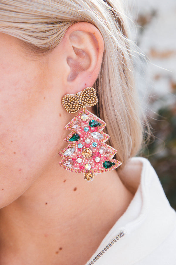 Christmas Tree Earring, Pink