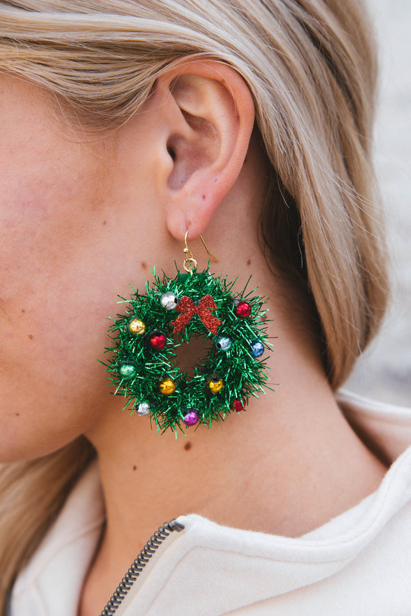 Christmas Tinsel Wreath Earring