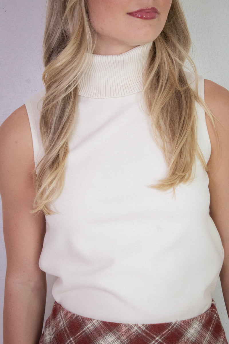 Zoe Sleeveless Turtle Neck Top, Cream