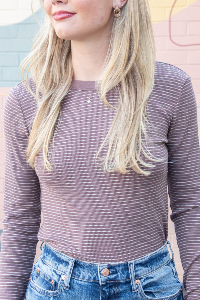 Madelyn Stitched Thermal Top, Brown