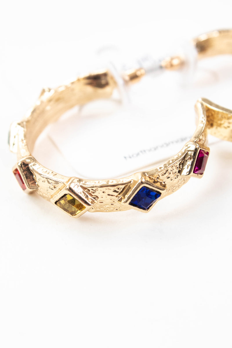 Kendra Textured Multi Color Hoop Earring, Gold Multi