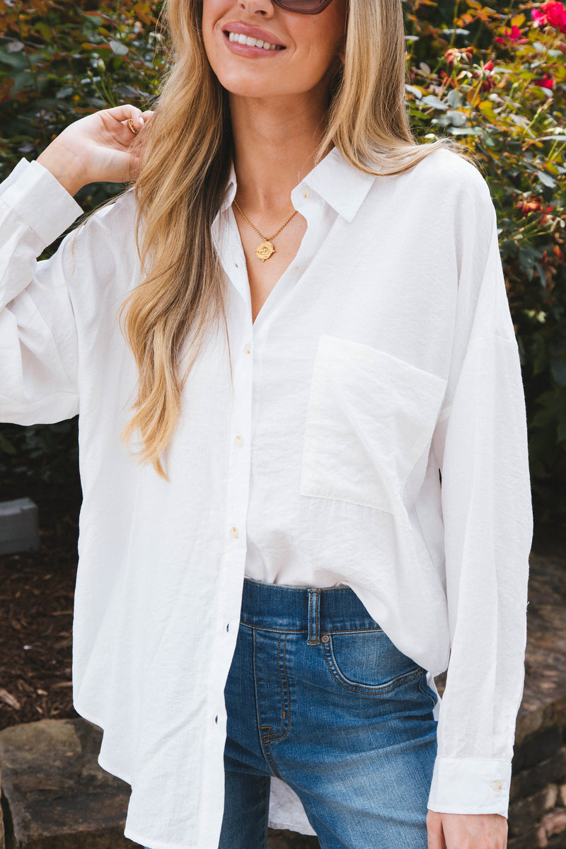 Stay Chic Button Down Shirt, White