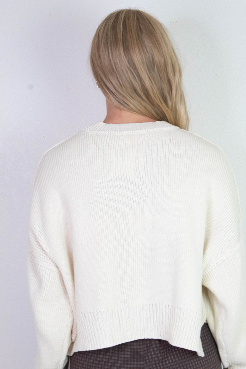 Camila Round Neck Cropped Sweater, Cream