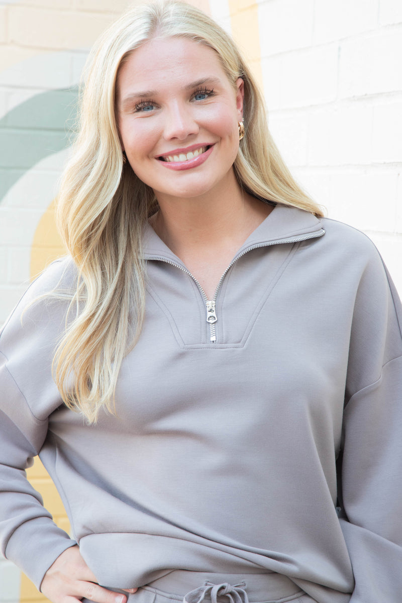 Seanni Soft Knit Half Zip Pullover, Fog | RD Style