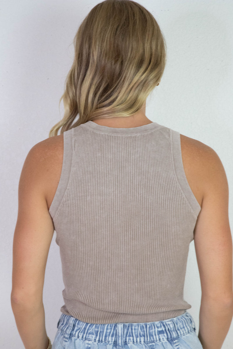 Elowen Washed Ribbed Tank Top, Mocha