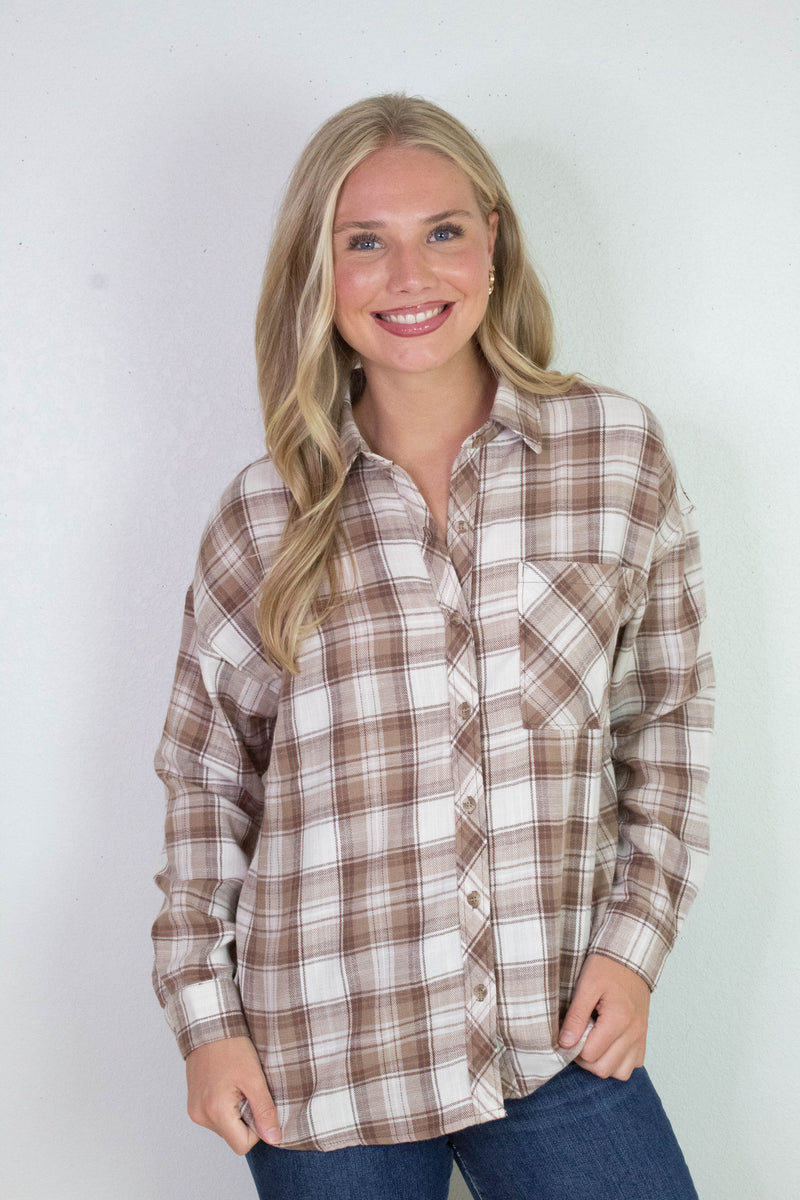 Monroe Brown Plaid Flannel Shirt, Mocha
