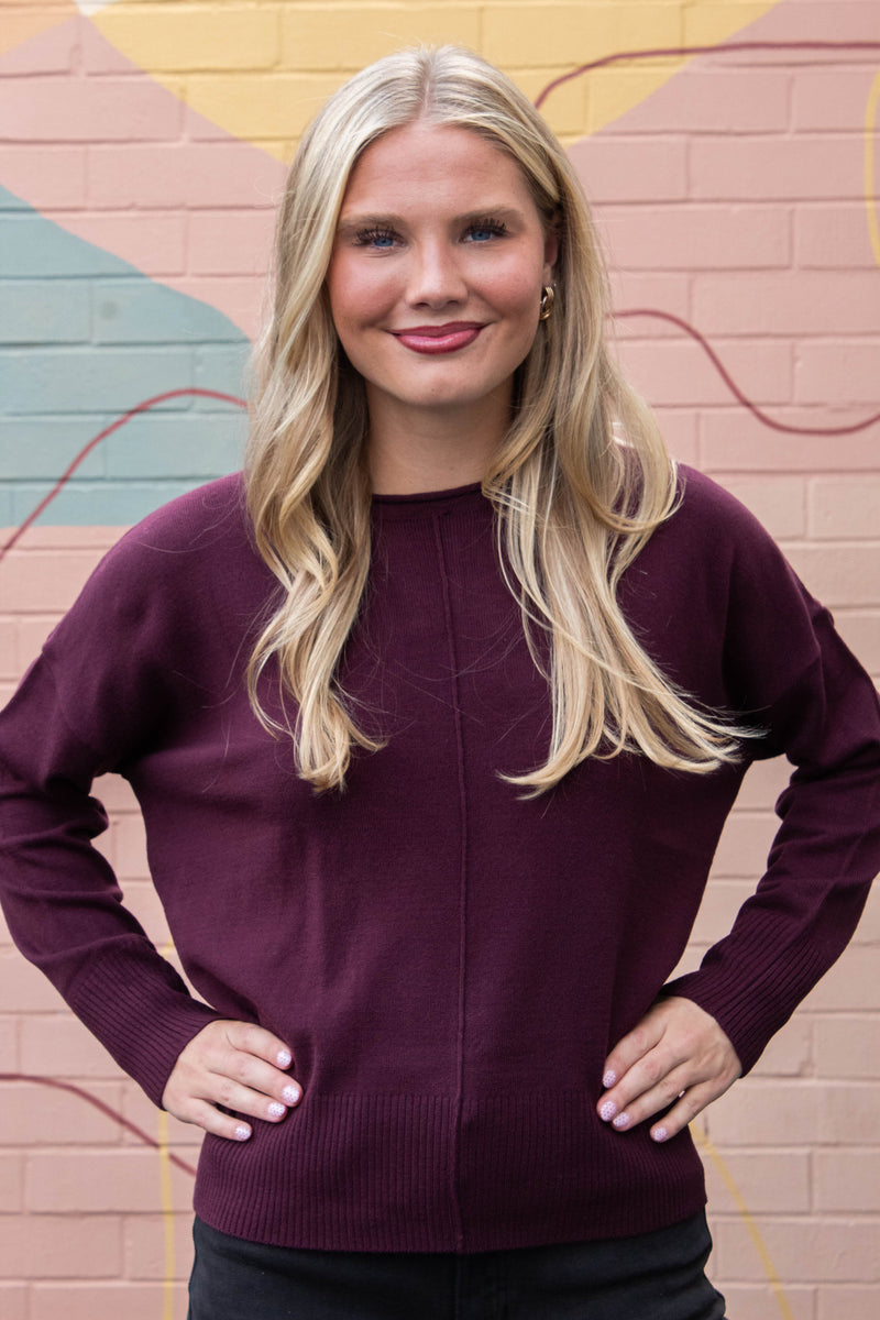 Kenzie Roll Neck Seam Front Sweater, Dark Cherry