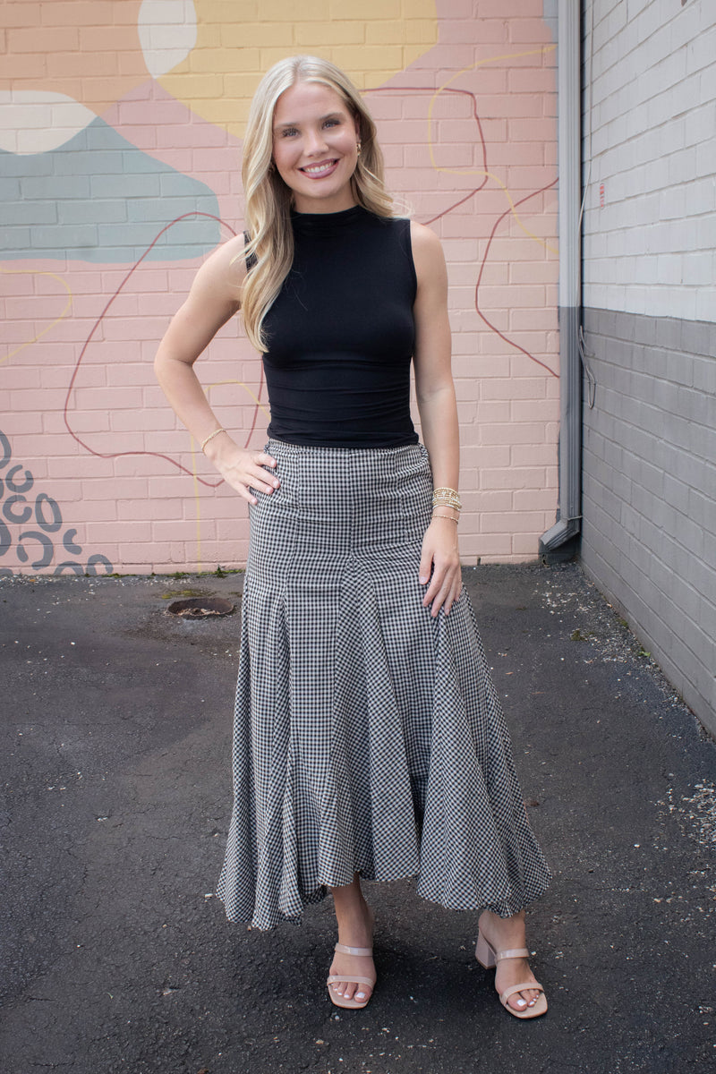 Minerva Checkered Maxi Skirt, Black Taupe