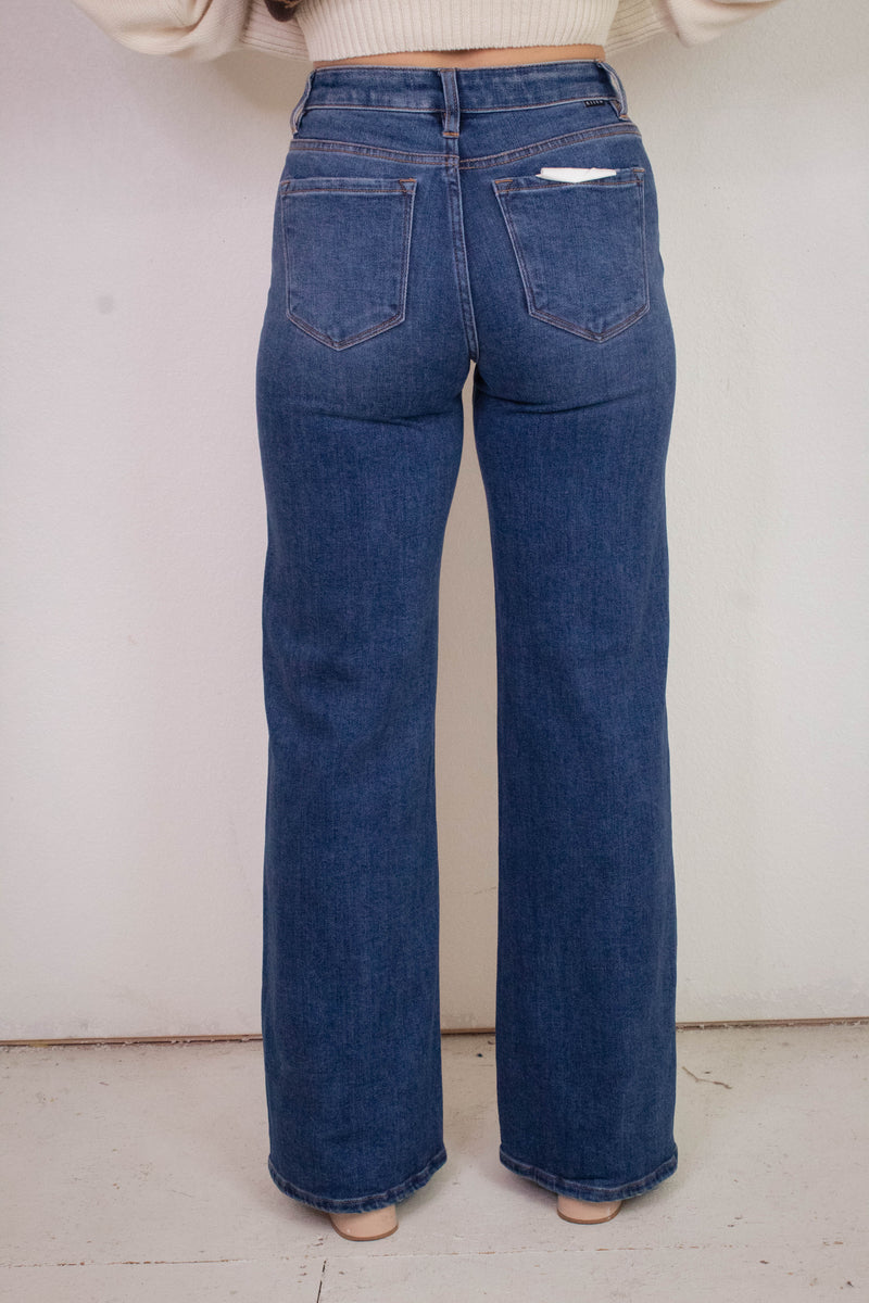 Delilah Mid Rise Wide Leg Jeans, Dark