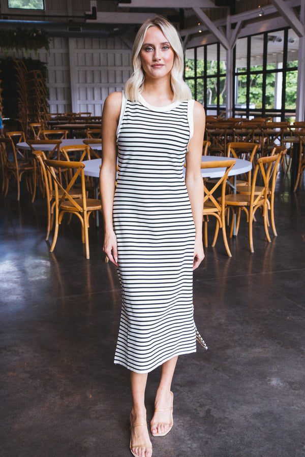 Amara Striped Midi Dress, Cream/Black