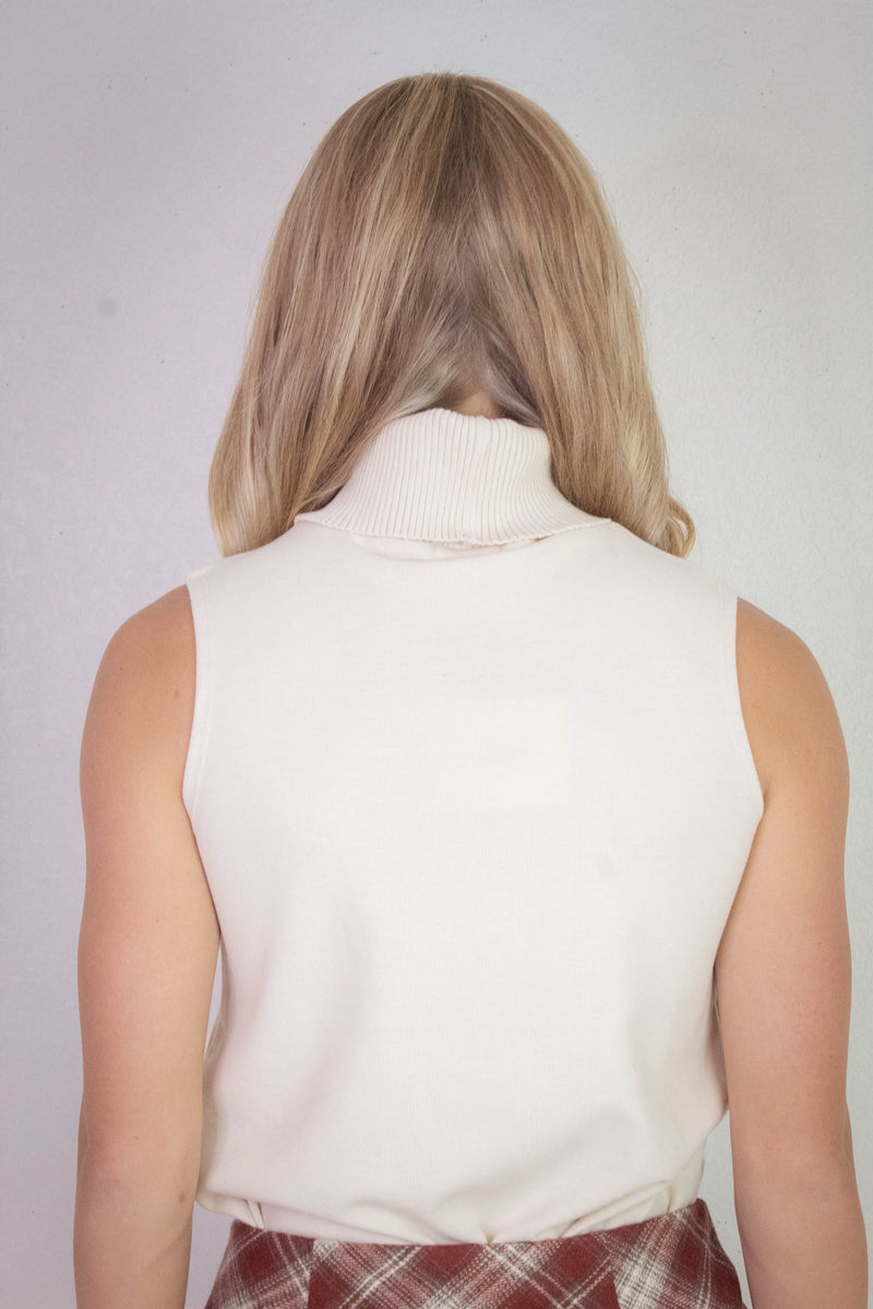 Zoe Sleeveless Turtle Neck Top, Cream