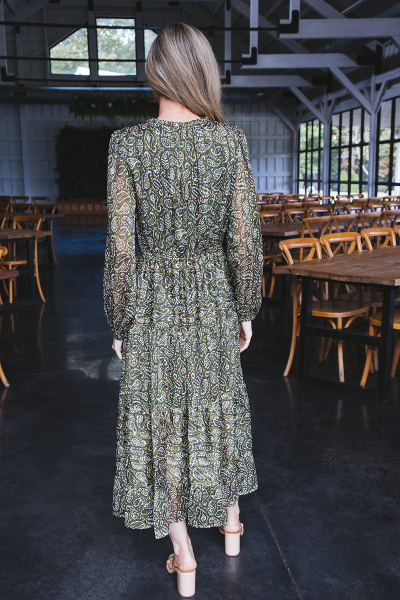 Amaris Paisley Maxi Dress, Olive Mix