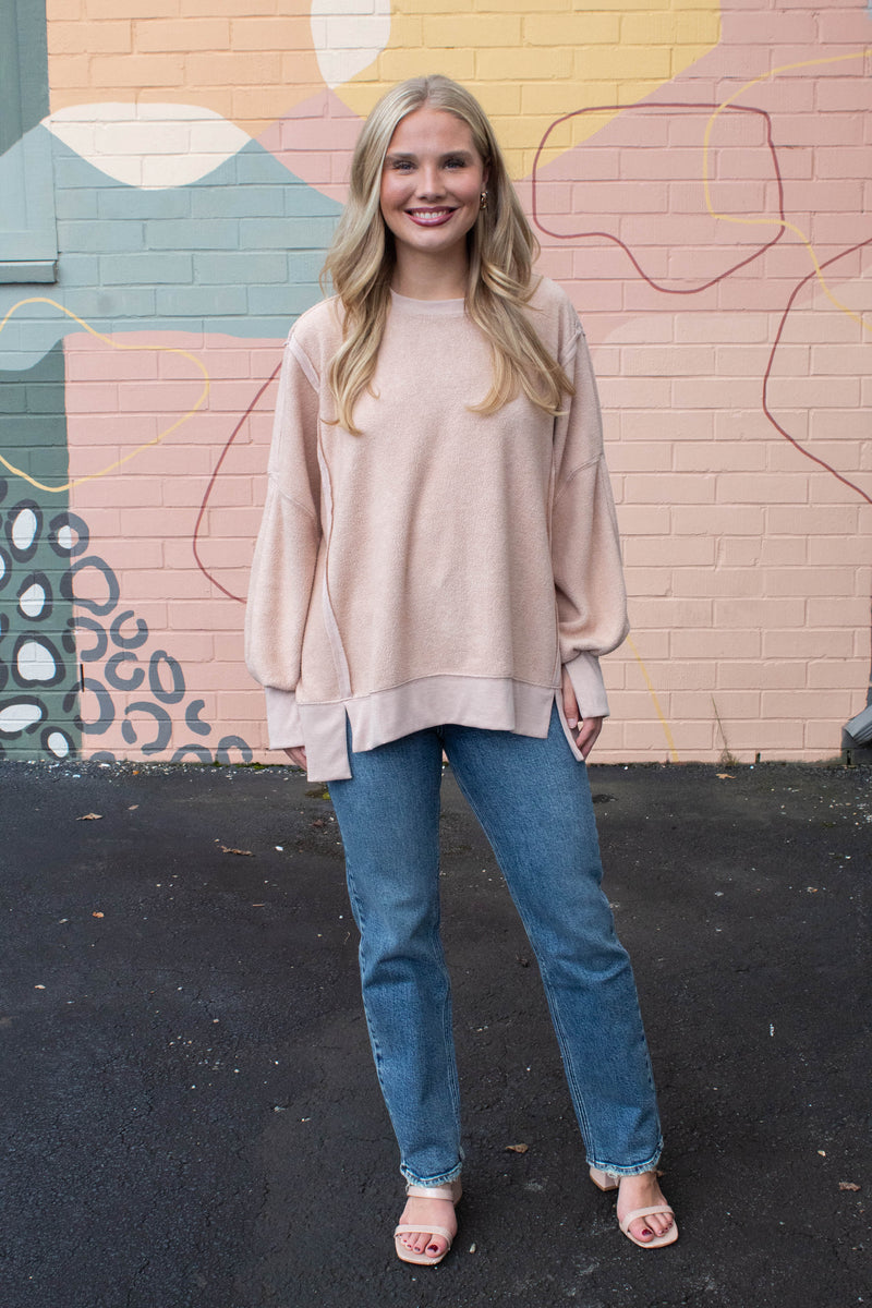 Millie Oversized Crewneck Sweatshirt, Dark Taupe