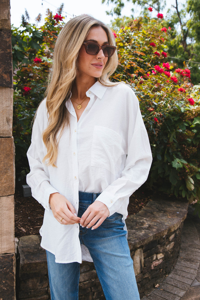 Stay Chic Button Down Shirt, White