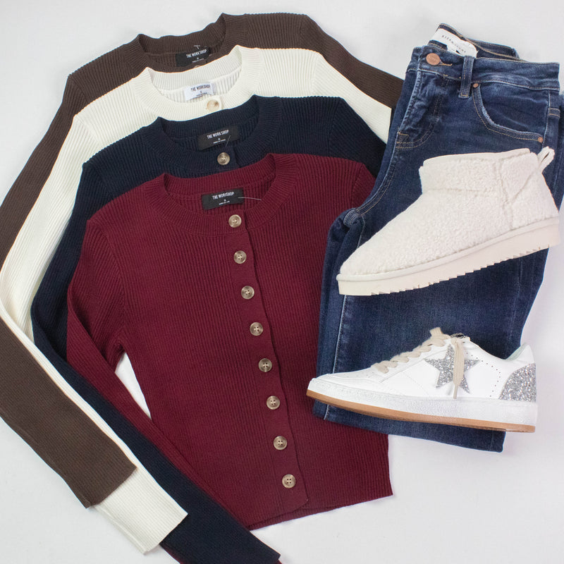 Josie Rib Knit Cropped Cardigan, Brown