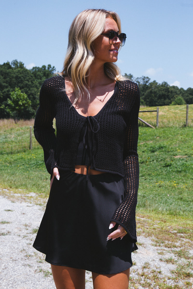 Eva Ribbed Cropped Cami, Black
