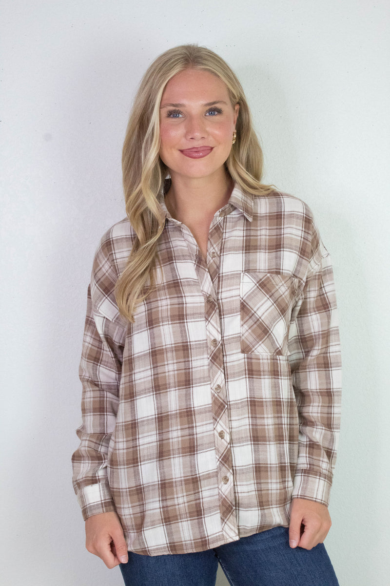 Monroe Brown Plaid Flannel Shirt, Mocha