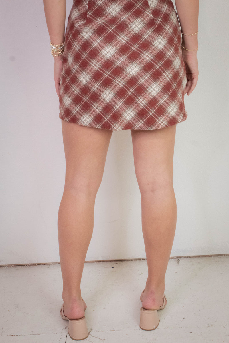 Winslet Plaid Mini Skirt, Rust Plaid