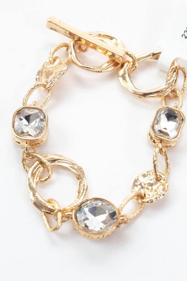 Marilynn Open Circle Clear Stone Bracelet, Gold
