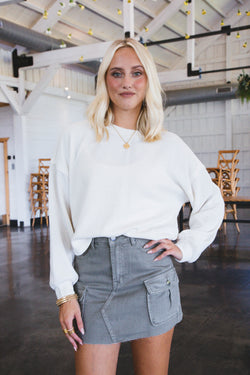 Dreamy Ruched Knit Top, Ivory