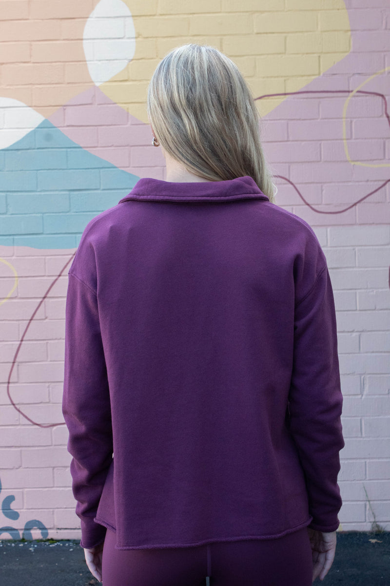 Phoebe Collared Henley Tee, Dark Plum