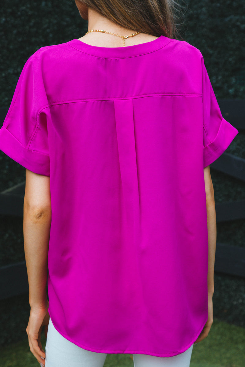 Chleo V-Neck Blouse, Magenta