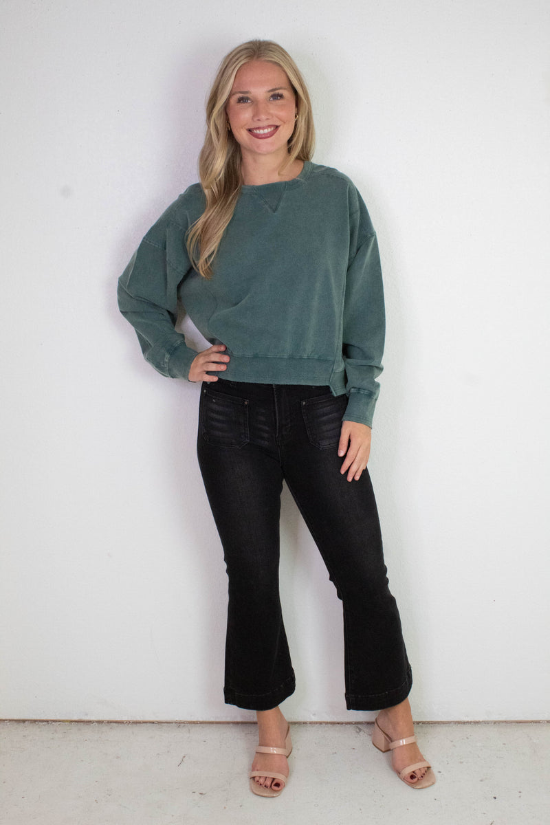 Elizabeth Washed Seam Detail Sweatshirt, Deep Green