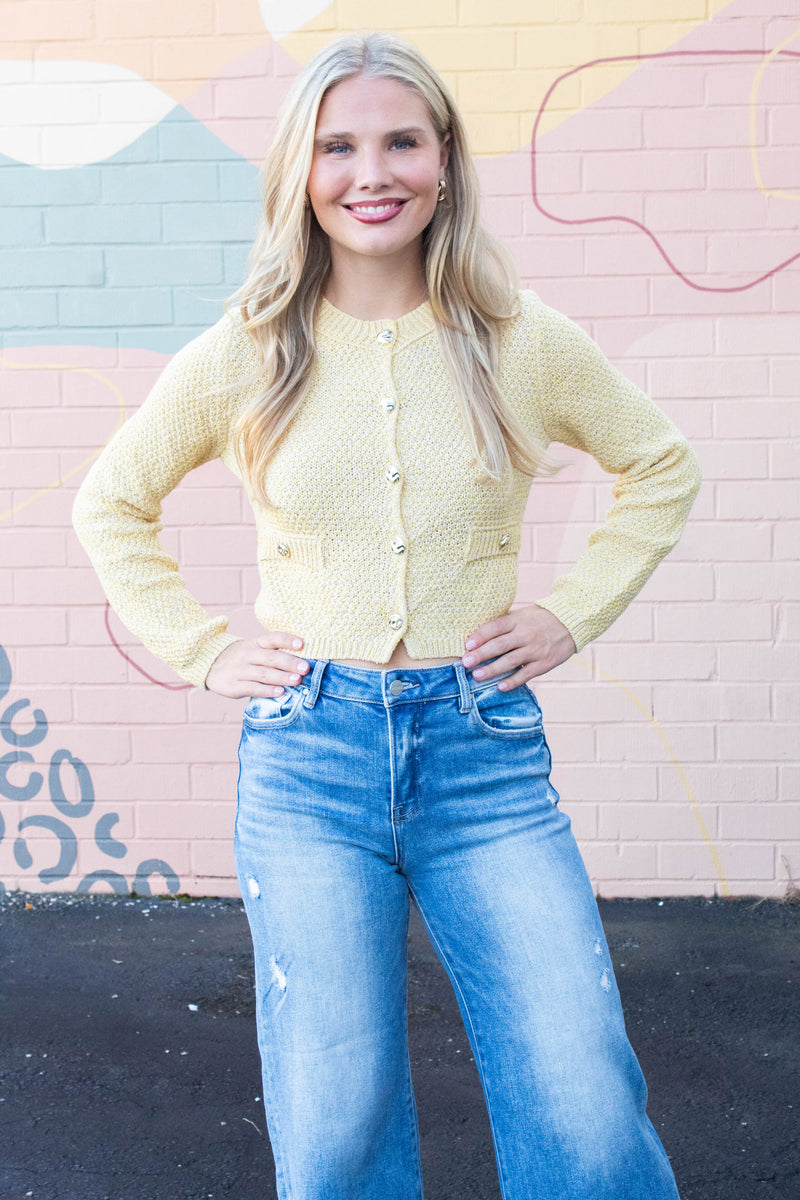 Priscilla Gold Button Cardigan, Yellow